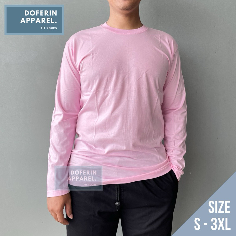 Kaos Lengan Panjang PINK Premium Polos Distro Pria Wanita Bahan Adem Big Size XL 2XL 3XL Jumbo Dofer