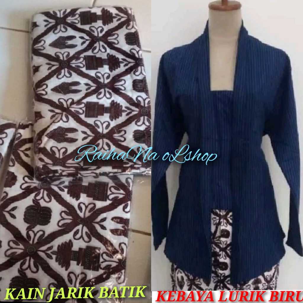 BAJU ADAT JAWA PEREMPUAN/WANITA | KEBAYA LURIK BIRU + KAIN JARIK BATIK | SETELAN PAKAIAN TRADISIONAL