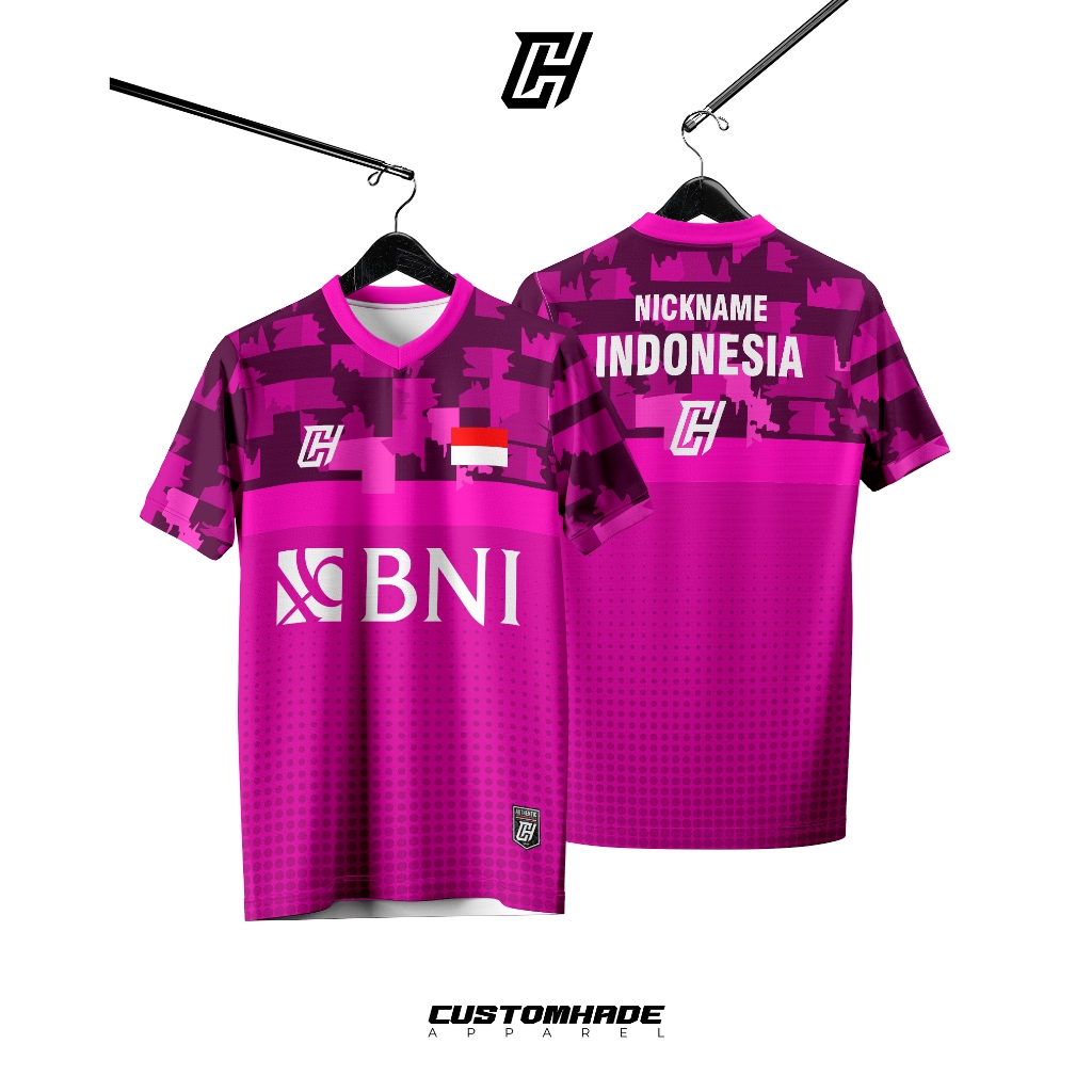 CH Jersey Badminton Wanita Pink Custom Nama dan Logo Full Printing Original