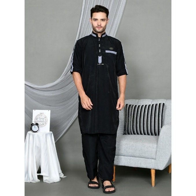 Koko Setelan Model List Kancing - Baju Kurta Pakistan Set Celana - Baju Koko Pria Dewasa - Setelan G