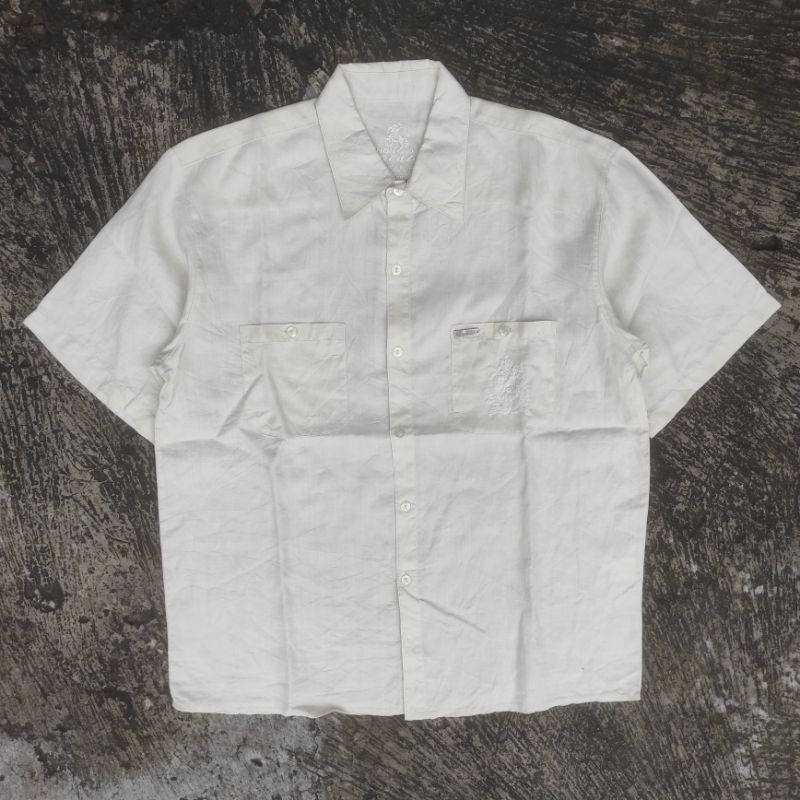 KEMEJA OUTER HAWAII BOWLING WORK SHIRT OPEN COLLAR MARCIANO GUESS OVER SIZE BIG REGULAR FORMAL CASUA