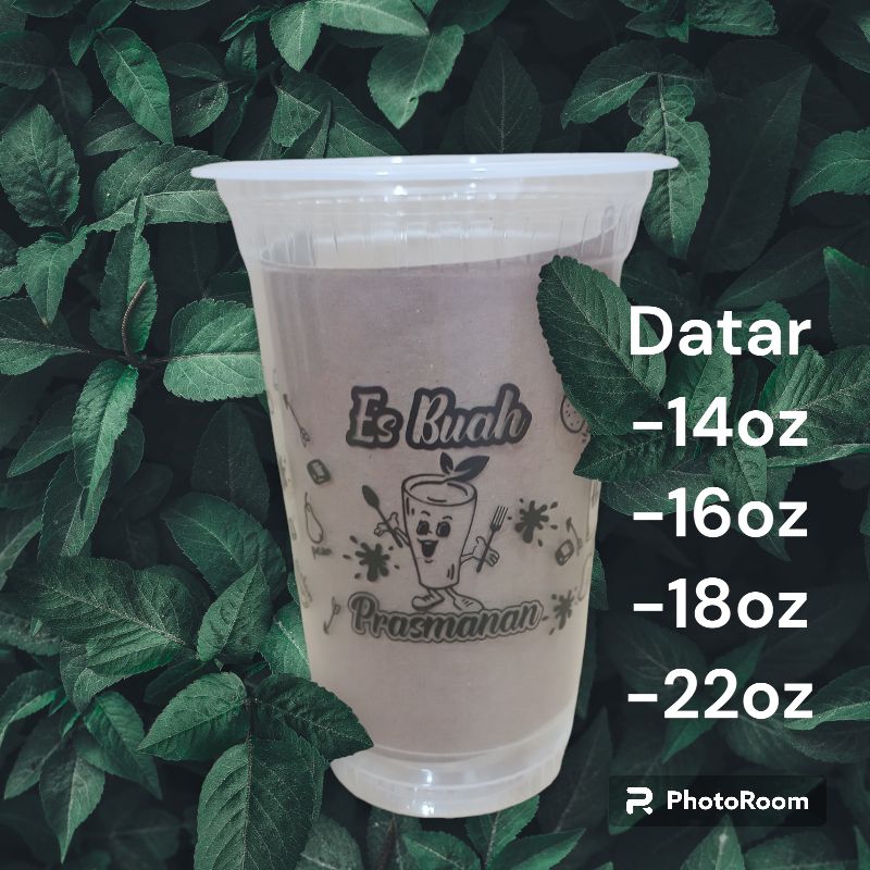 cup plastik motif es buah.14,16,18,22oz datar.