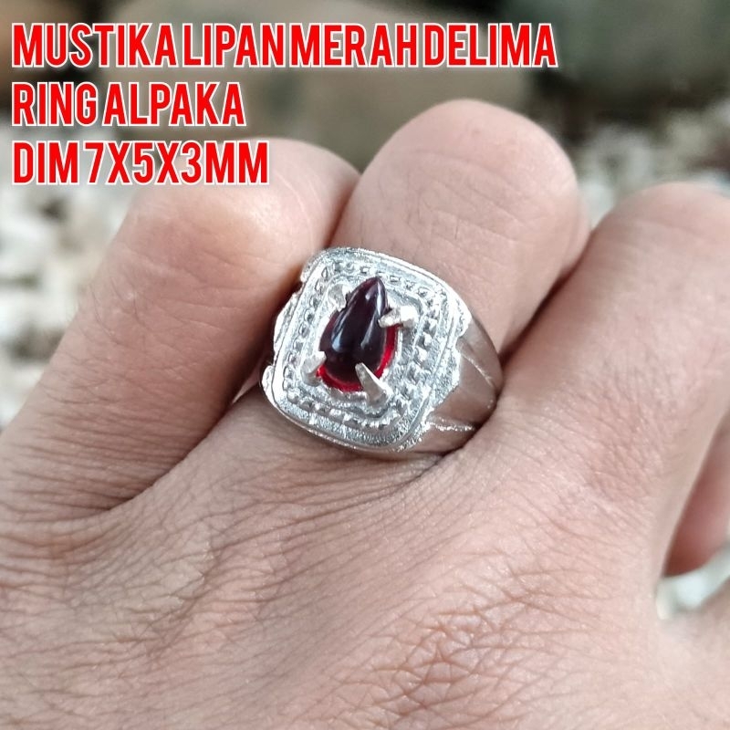 CINCIN BATU MUSTIKA LIPAN TETES AIR MERAH DELIMA ALPAKA SUPER