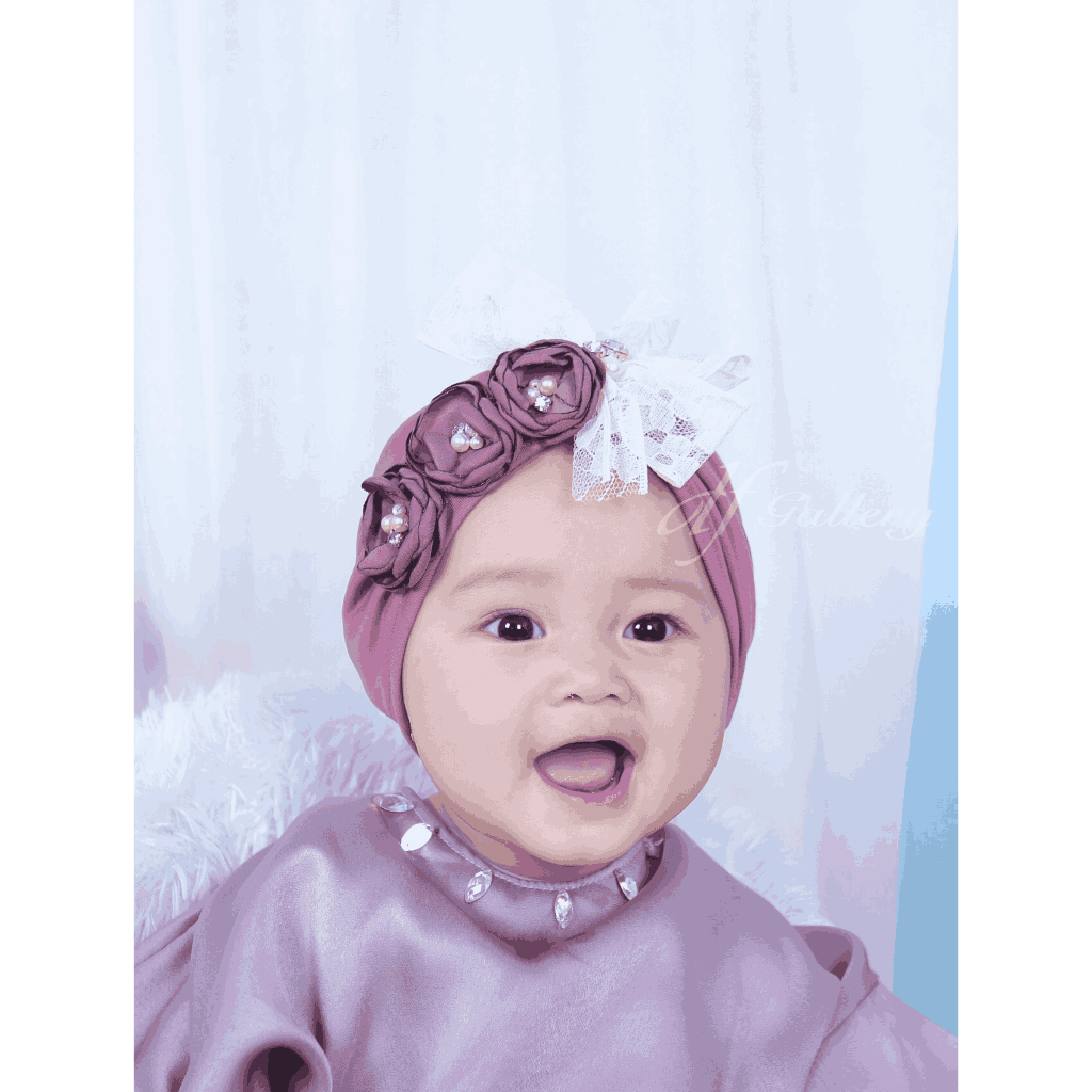 Turban Zeline Bunga Sorban Bayi Motif Polos | Ciput Baby NewBorn |  Topi Anak Perempuan | Turban Sor