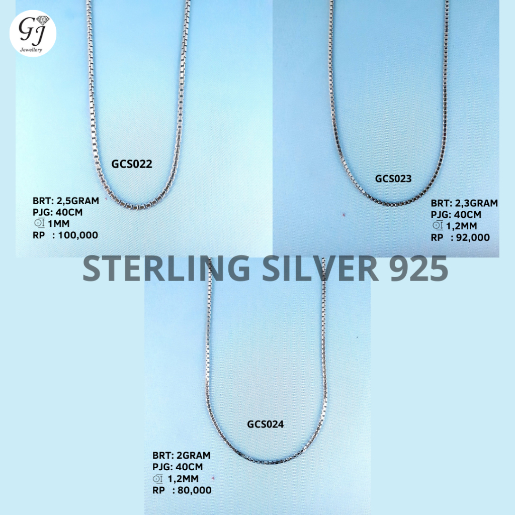 Perhiasan Perak - Kalung Perak - Rantai Kalung - Kalung Pria Wanita Silver - Kalung Rantai Kotak - K