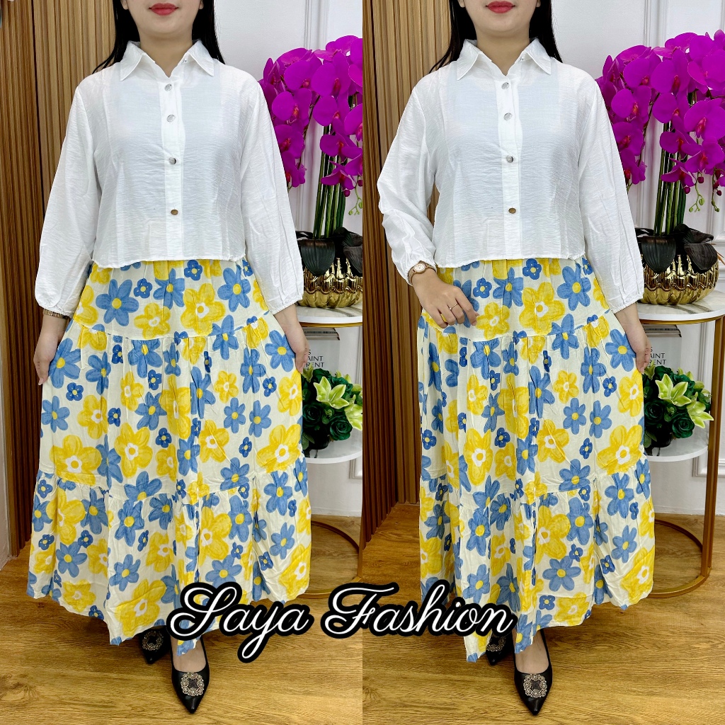 Set Atasan+Rok Poplin Stelan Maxi Set Pakaian Wanita 710 86