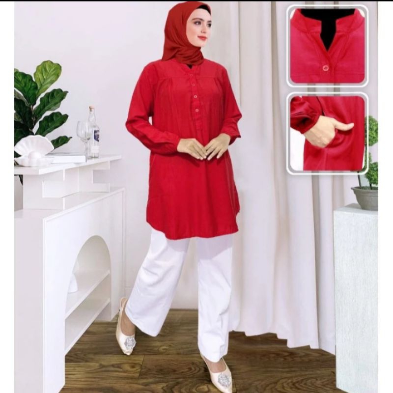 BLOUSE VISCOSE POLOS JUMBO WARNA MERAH CABE/BLUS BIG SIZE/ATASAN WANITA MUSLIM LD 108CM-LD138CM