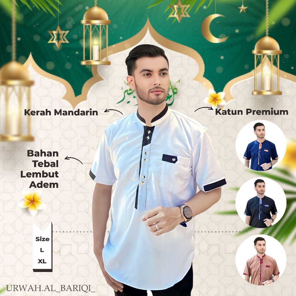 Baju Koko Lengan Pendek Premium Pria Dewasa Keren NAVY PUTIH HITAM