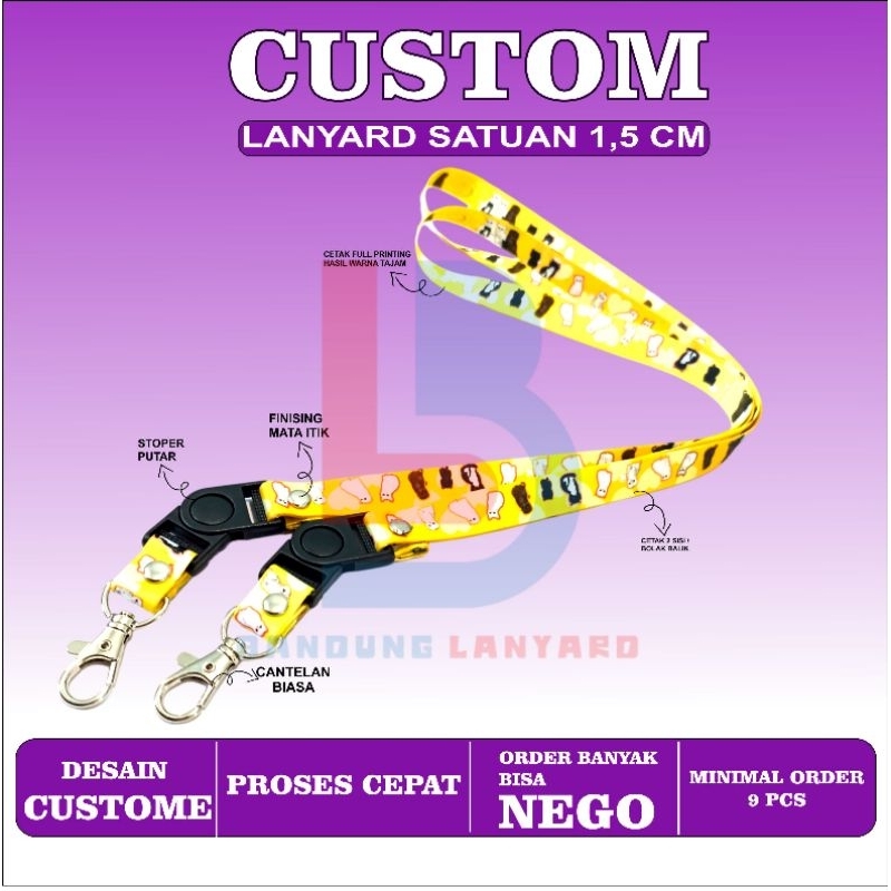 

Tali nametag / tali lanyard satuan printing sublime costume bebas desain sendiri