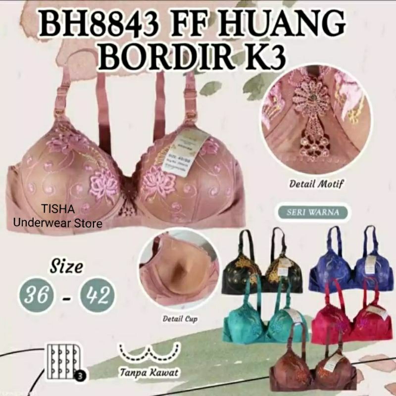 BH Busa Wanita Motif Bordir/Bra Bordir Tanpa Kawat Kait 3/FF Huang