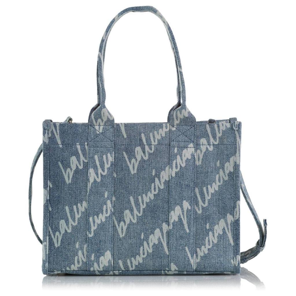 Balenciaga Blue Small Logo Denim Hardware Tote [ BALENCIAGA ]