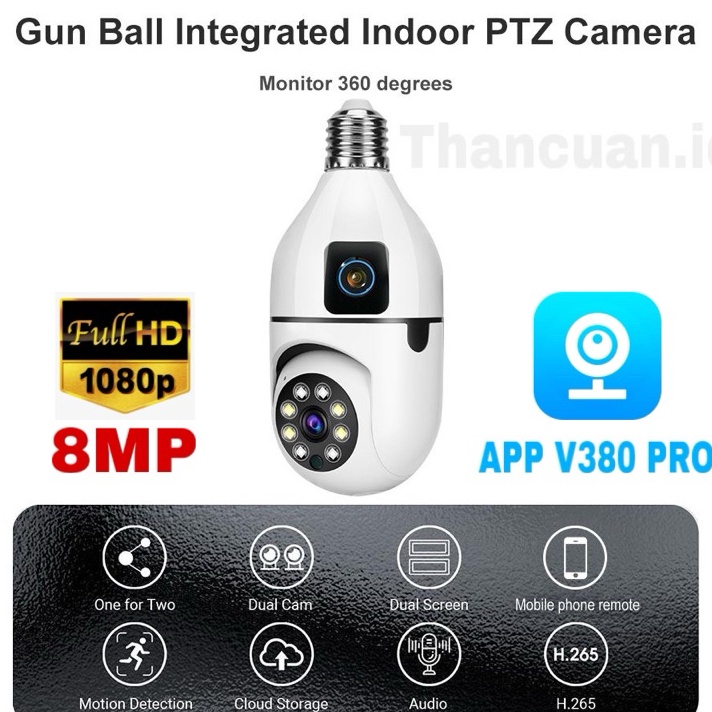 IP Camera CCTV WIFI Indoor 8MP Dual Lens Bulb Camera 36 PTZ Kamera CCTV HP Jarak jauh