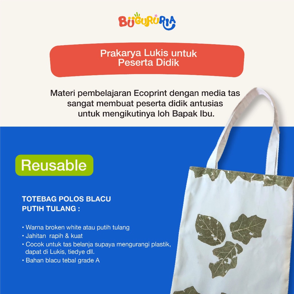 garansi bu guru ria - ecoprint totebag polos untuk prakarya lukis totebag blacu polos tas ecoprint,