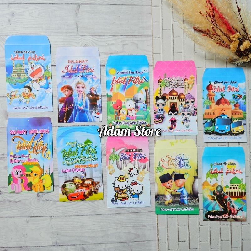 

Amplop lebaran ampau lebaran serie G Kartun Anak Isi 100 lembar 10 gambar