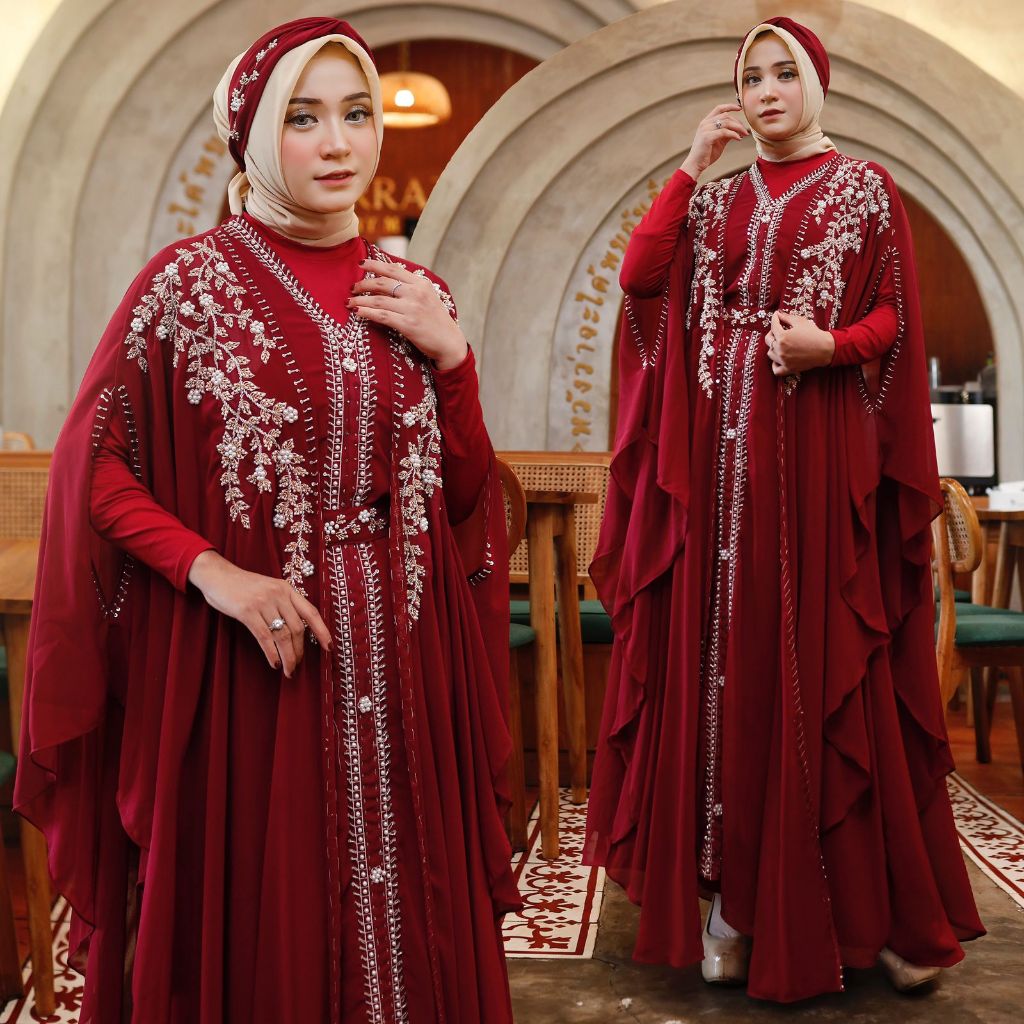 Kaftan Outer lepas Dhina Kombinasi Payet Free Turban dan Belt Kondangan Lebaran Bisa COD viral Terla