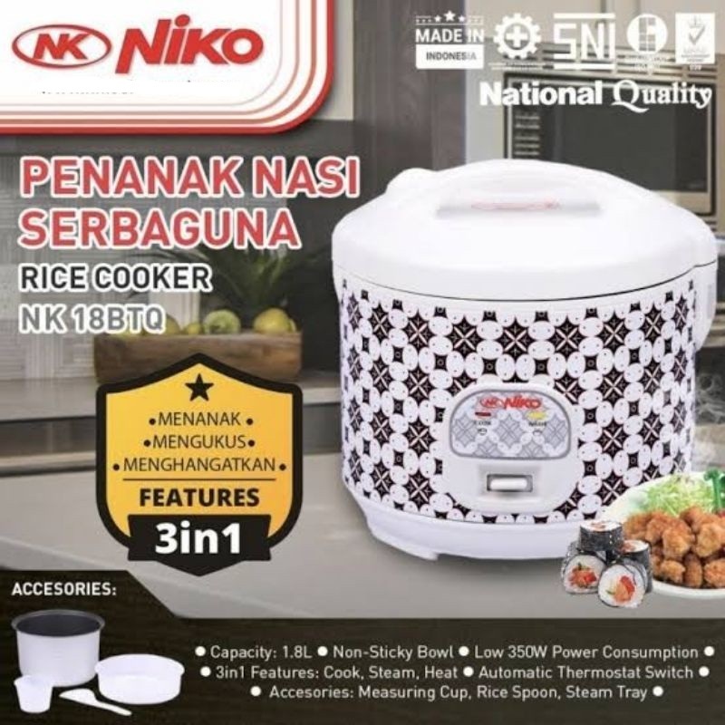 Rice Cooker 1.8L 3in1 (menanak, kukus, hangat) / Magic Com Niko Rice Cooker Niko NK18 IDN NK18 Red O
