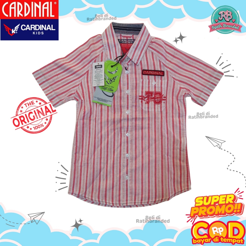 Cardinal Kids Kemeja anak laki laki original obral tangan pendek warna marah unisex promo motif stri