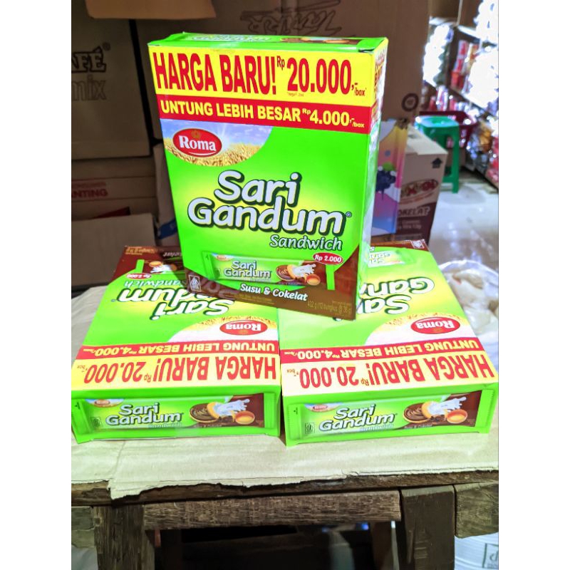

Roma Sari Gandum sachet susu dan cokelat 1 Box isi 12 scht@39 gram