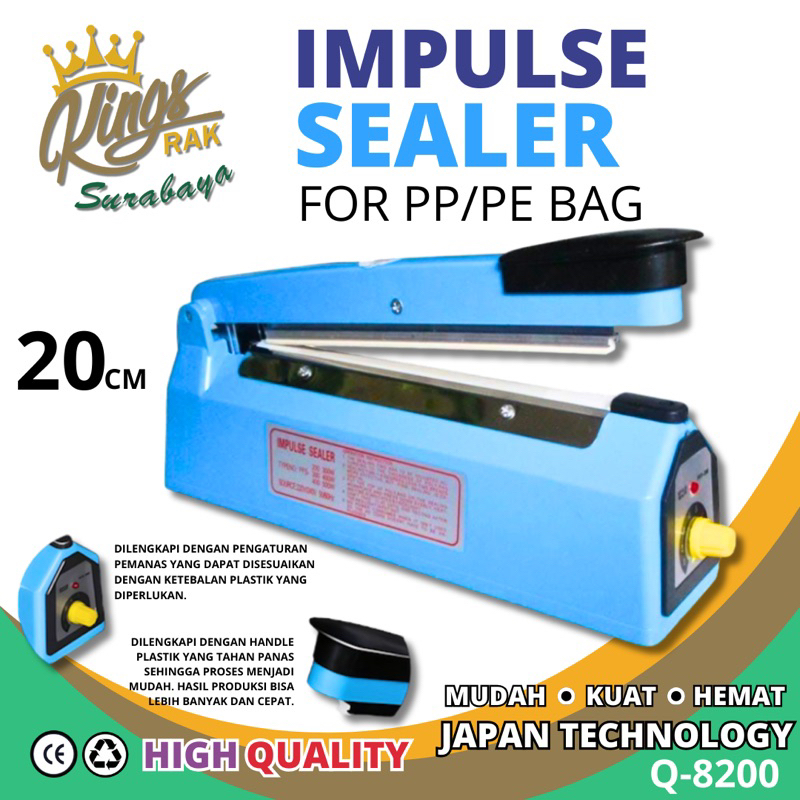 Impulse Sealer 20 CM SEALER TEBAL PRESS PLASTIK STANDING POUCH Mesin Press Serbaguna Alat Press Plas