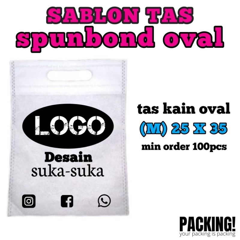 

sablon tas spunbond oval 25×35//custom tas goodie bag spunbond oval 25×35/sablon tas murah