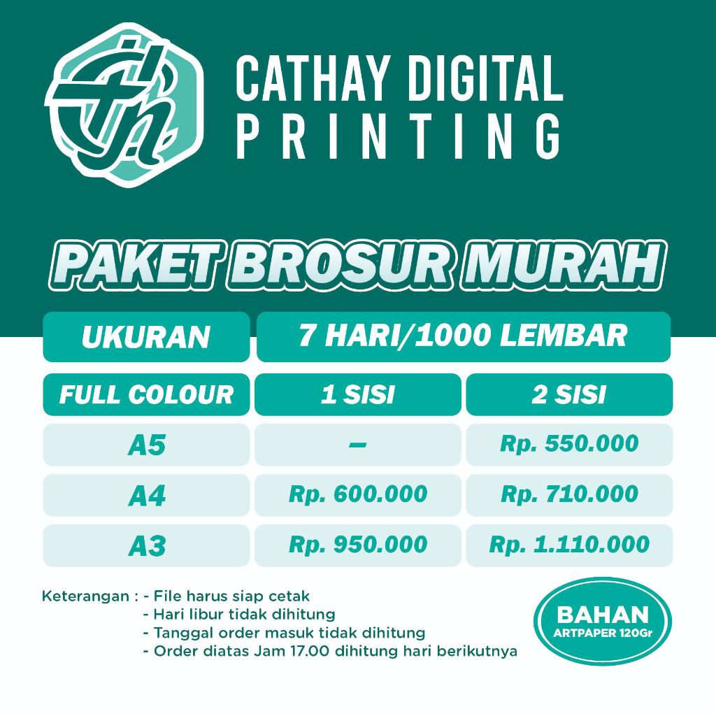 

CETAK BROSUR TERMURAH || FULL COLOR || CUSTOM BROSUR (1 sisi / 2 sisi) || Ap 120 Gr || 2 RIM