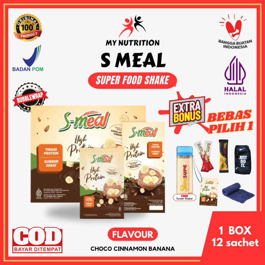 

S Meal 1 Box (12 Sachet) Smeal Slimsure Super Food Shake High Protein Meal Replacement Sereal Minuman Pengganti Makan Tinggi Serat Tinggi