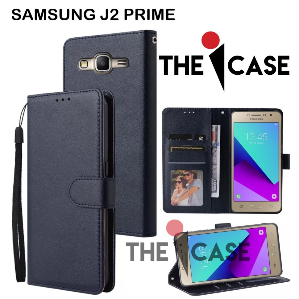 Casing SAMSUNG J2 PRIME model flip buka tutup case kulit ada tempat foto dan kartu juga tali hp flip