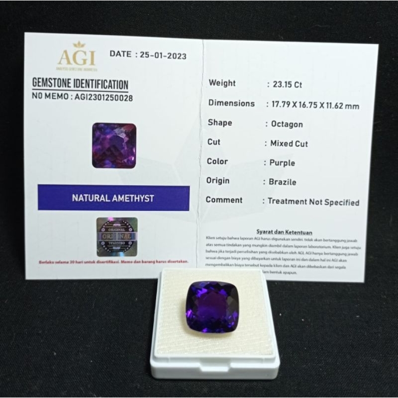 BATU PERMATA KECUBUNG AMETHYST BERSERTIFIKAT MEMO LAB ASLI