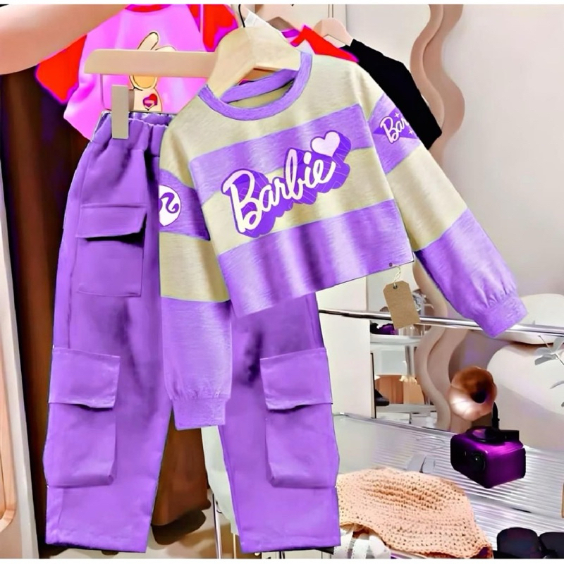 	 One Set Cargo Anak Perempuan 1-8Tahun Sweater Baju Dan Celana Panjang Anak Perempuan	