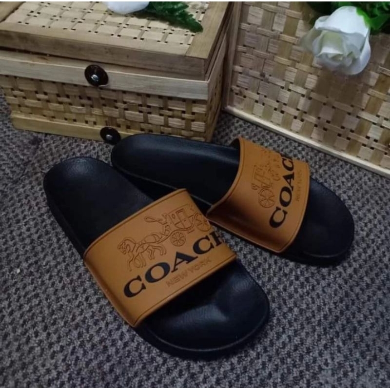 Sandal Slide / Sandal Slop Pria Coach New York Black Brown ORIGINAL