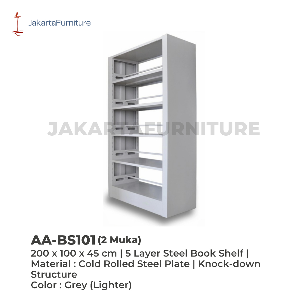 Lemari Besi Rak Buku Perpustakaan Sekolah 2 Muka 200 x 100 x 45 cm