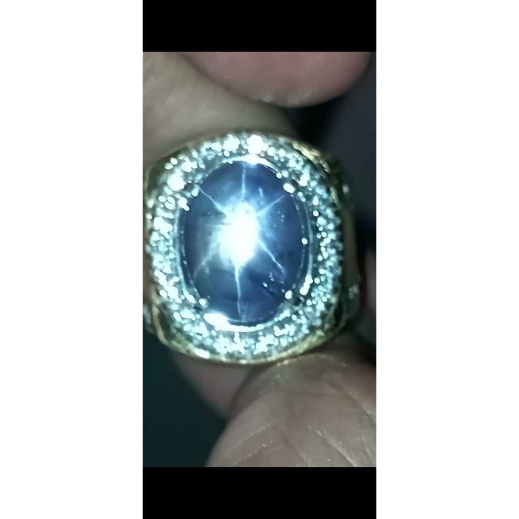 Blue Safir Srilanka Star Tajam Ring Perak