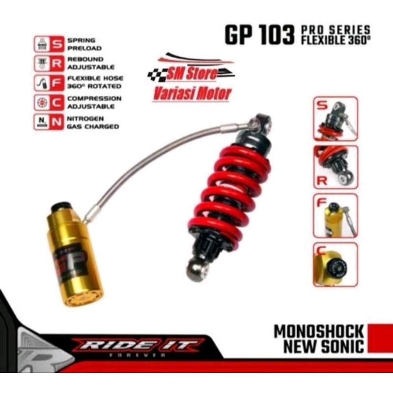 SHOCK SHOCKBREAKER BELAKANG motor SETELAN TABUNG PISAH RIDEIT GP 103 PRO FLEX SONIC satria fu 150 R 