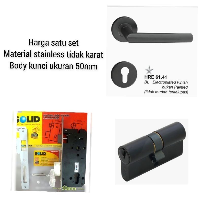 HANDLE PAKET SOLID BLACK HRE 61.41 BL + BODY KUNCI 50MM