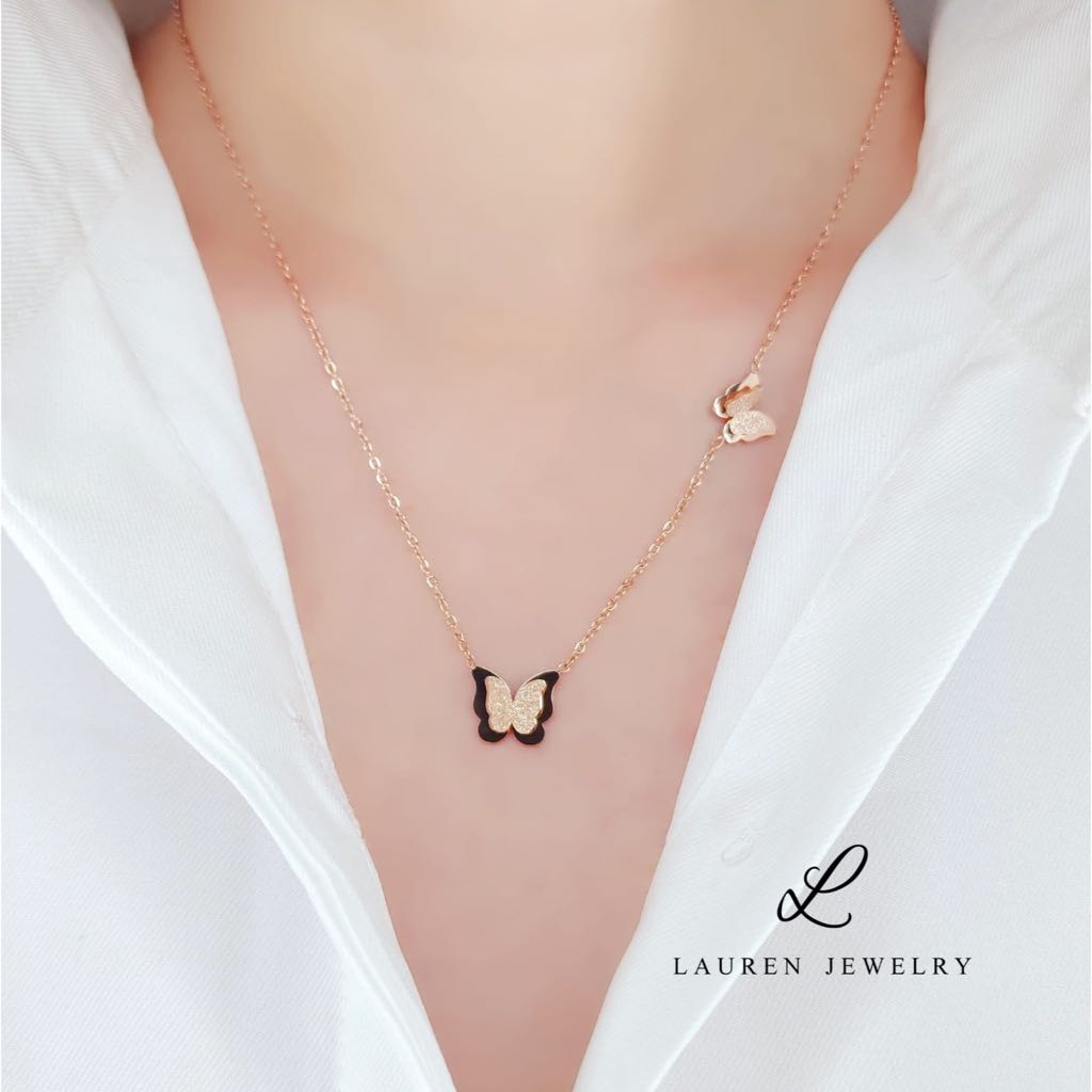 LAUREN Kalung Kupu Kupu Kalung Wanita Kalung Titanium Anti Karat Perhiasan Emas