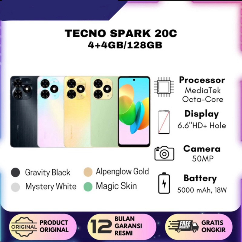 HP TECNO SPARK 20C RAM 4/128 GB & 8/128 GB