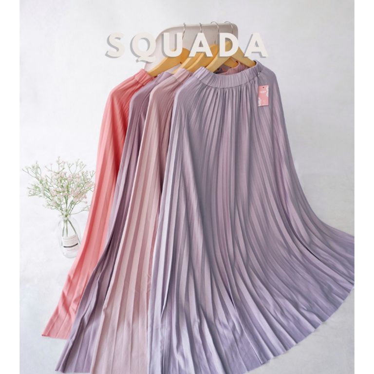 SQUADA  ROK PLISKET PREMIUM A Line Mayung 18 warna lengkap Hitam Putih Navy Pastel Coklat Milo Ijo B