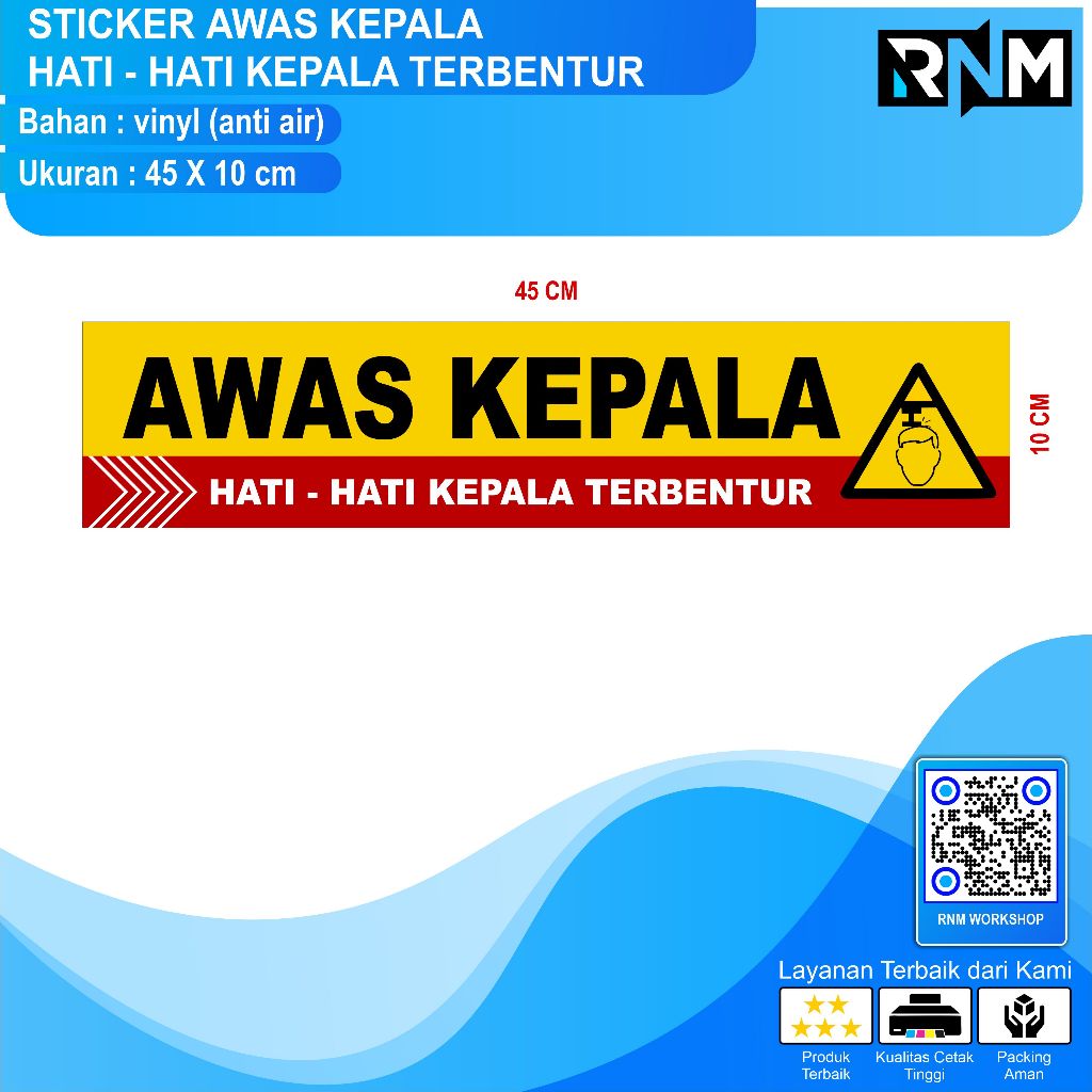 STICKER AWAS KEPALA HATI - HATI KEPALA TERBENTUR 45 x 10