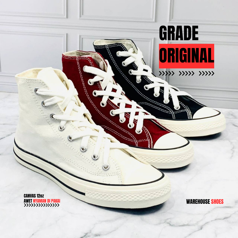 Sepatu Pria Sneakers Casual Converse All Star Original 100% Hitam Putih Black White Classic 70's Hi 
