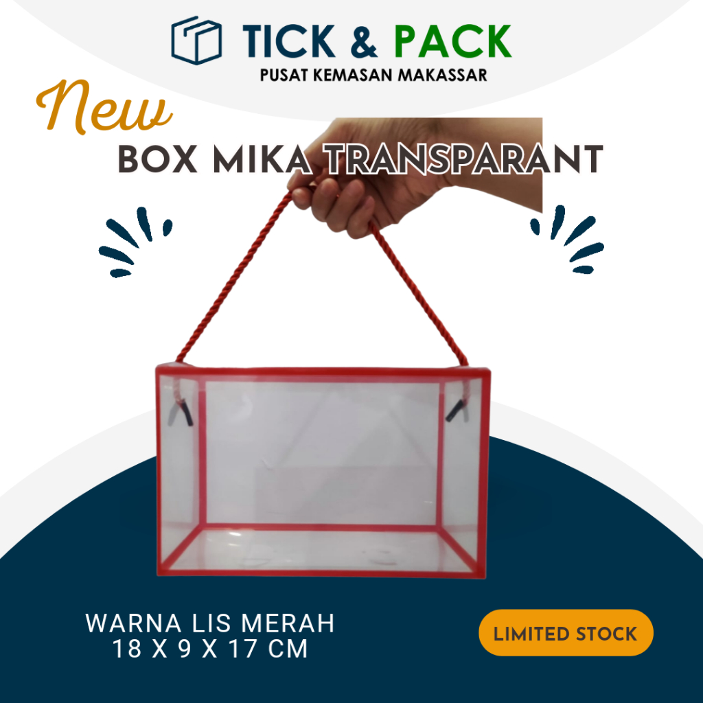 [ Isi 5 ] Box Mika Transparan 18 x 9 x 17 CM Tali Merah  Kemasan Kue Dus Kue Packaging Kardus