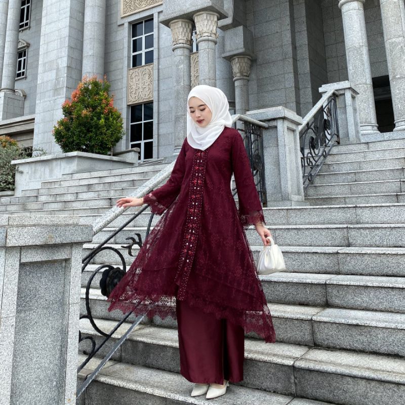 Set kurung Malaysia 'Seha' brokat baju lebaran baju pesta lebaran 2024 bisa request warna