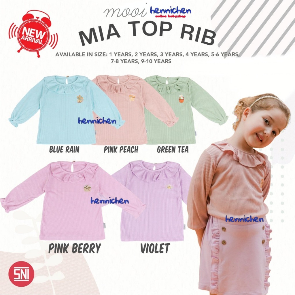 MOOI MIA TOP RIB ATASAN BAJU PANJANG RIB ANAK PEREMPUAN 1-8 TAHUN
