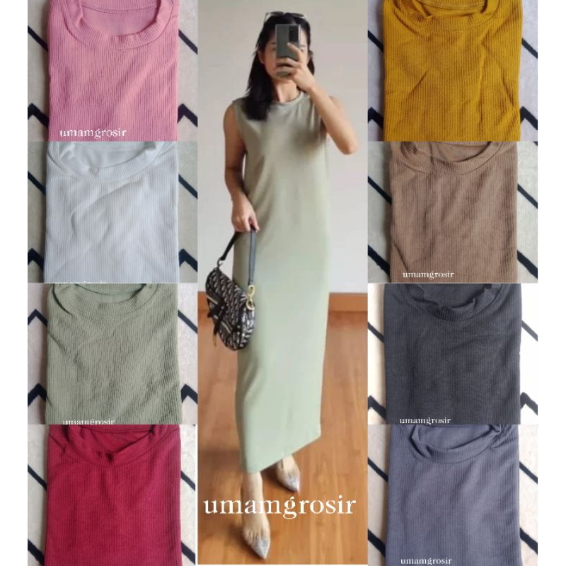 INNER DRESS RAJUT KNIT SPAN / INNER DRESS DALEMAN WANITA TANPA LENGAN