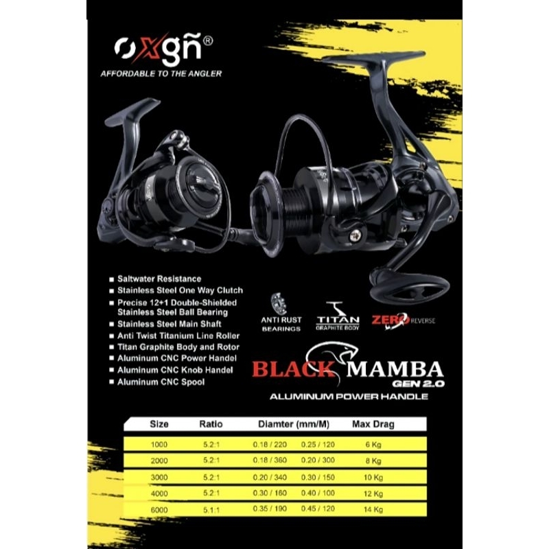 Reel OXGN BLACK MAMBA 1000 2000 3000 4000 5000 (power handle)