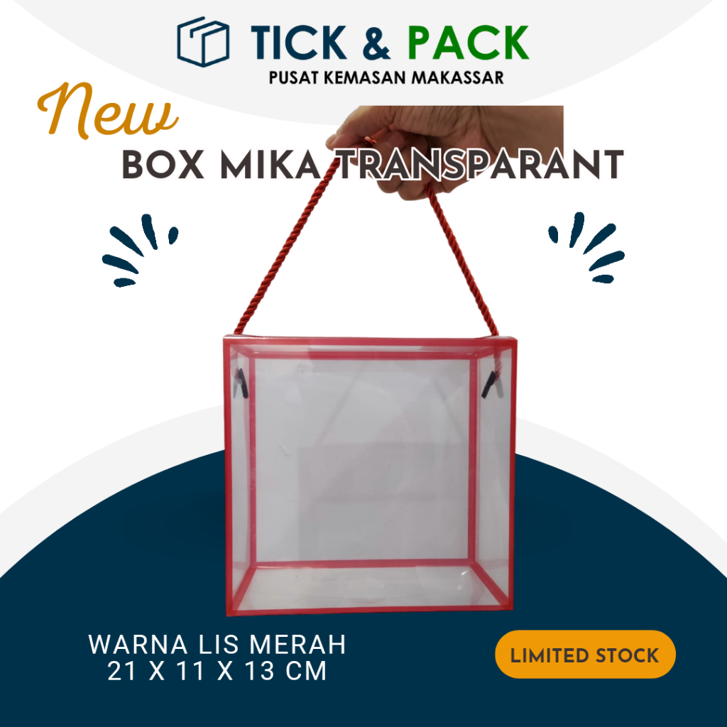 

[ Isi 5 ] Box Mika Transparan 21 x 11 x 13 CM Merah Kemasan Kue Dus Kue Packaging Kardus