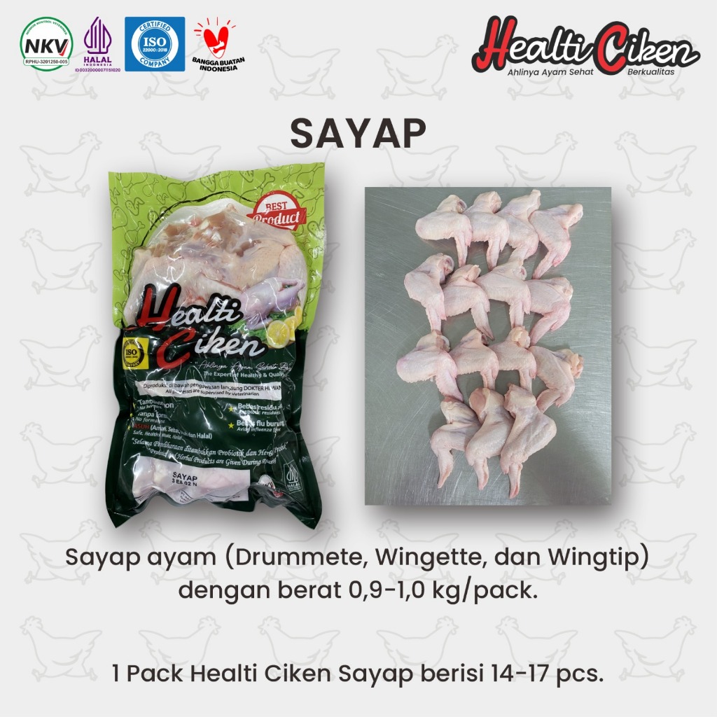 

SAYAP Ayam organik probiotik, halal, bebas hormon dan bahan kimia, Berat 0,9gr - 1kg