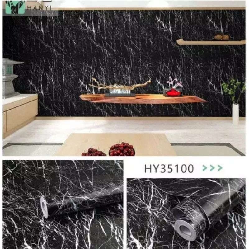 Wallpaper dinding motif keramik hitam || Walpaper marmer hitam