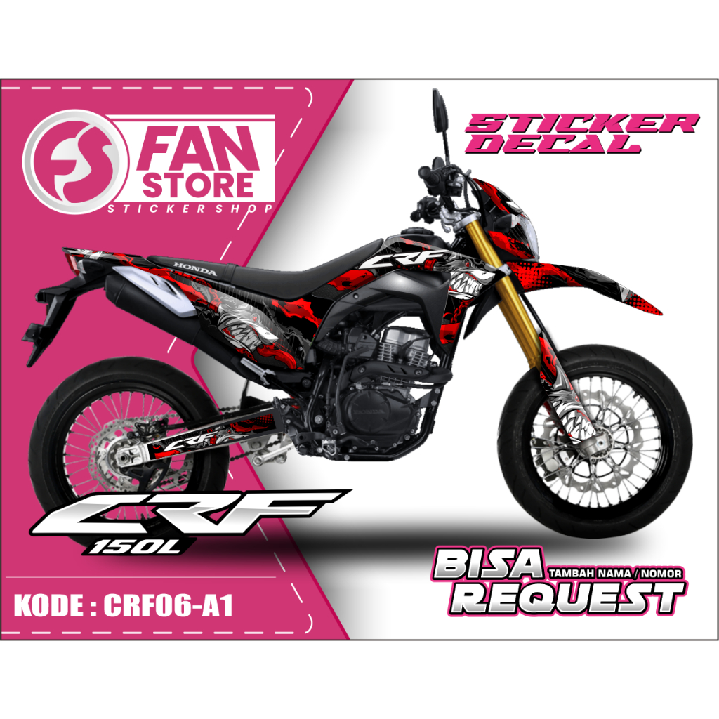 Decal Honda CRF 150 Motif Shark Red - Decal Sticker CRF 150 L