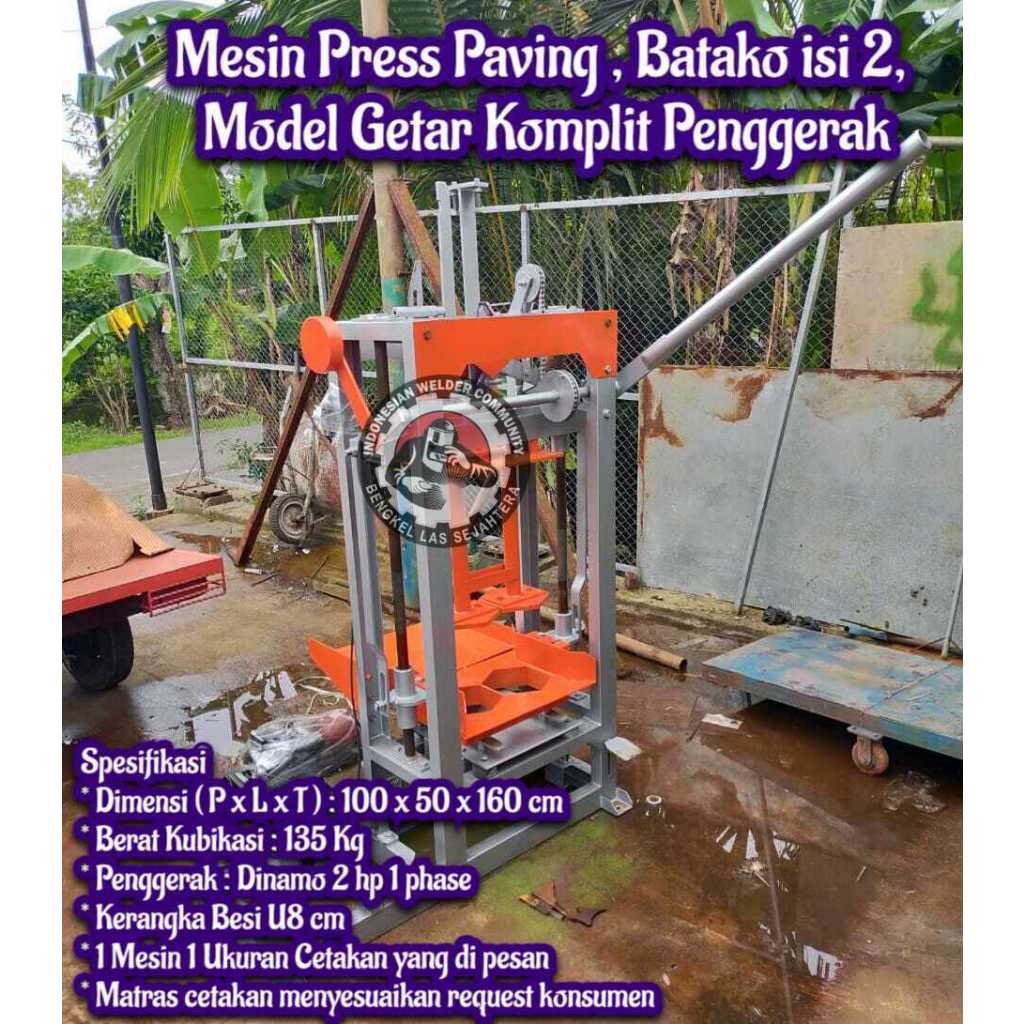 Mesin Press Paving , Batako isi 2, Model Getar Komplit Penggerak