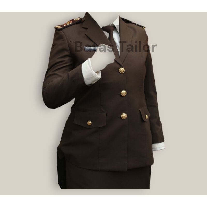 SERAGAM BAJU DINAS PDU WANITA TANGAN PANJANG KEJAKSAAN NEGERI WARNA COKLAT TANAH